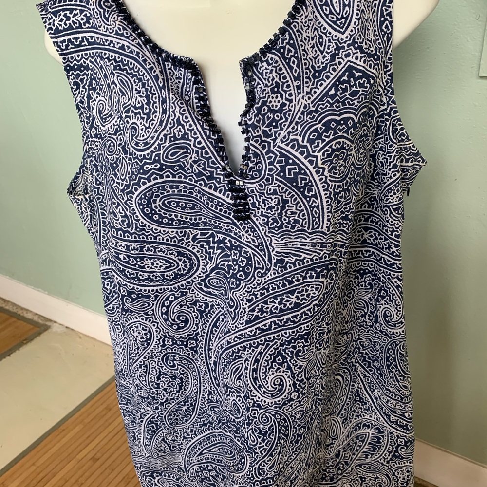 Navy & White Paisley Sleeveless Tunic 100% cotton Gloria Vanderbilt size XL